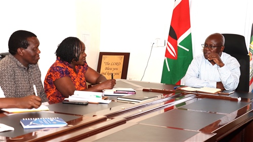 KNCHR team led by chair Claris Ogangah holding a meeting with the Deputy Governor Turkana County, Mr. John Erus to assess refugee and host community conditions